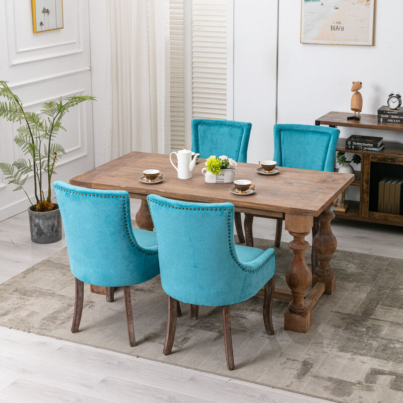 Whisen 2-Piece 22.8inch Upholstered Dining Chairs, Thickened Fabric Solid Wood Legs Bronze Nailhead for Kitchen Dining Room image number 4