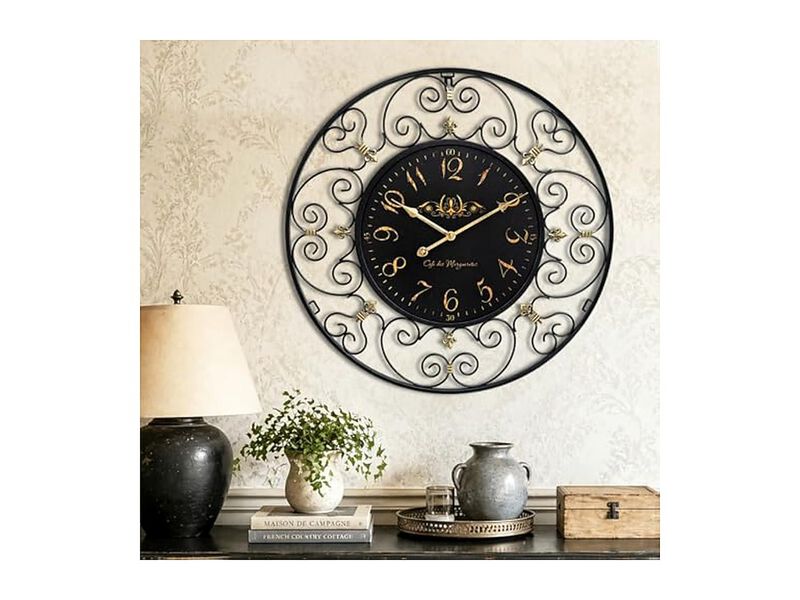 Vintage Iron Metal French Elegant Retro Wall Clock 24 Inch Silent image number 3