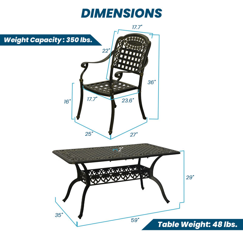 MONDAWE 7-Piece Aluminum Rectangle Diamond Pattern Table Patio Dining Set with Checkerboard Pattern Chairs