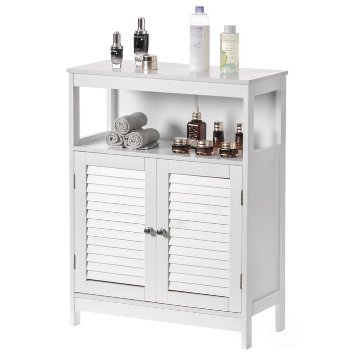 Wooden White Modern Storage Bathroom Vanity Cabinet with Adjustable Shelves and Two Horizontal Planks Design Doors