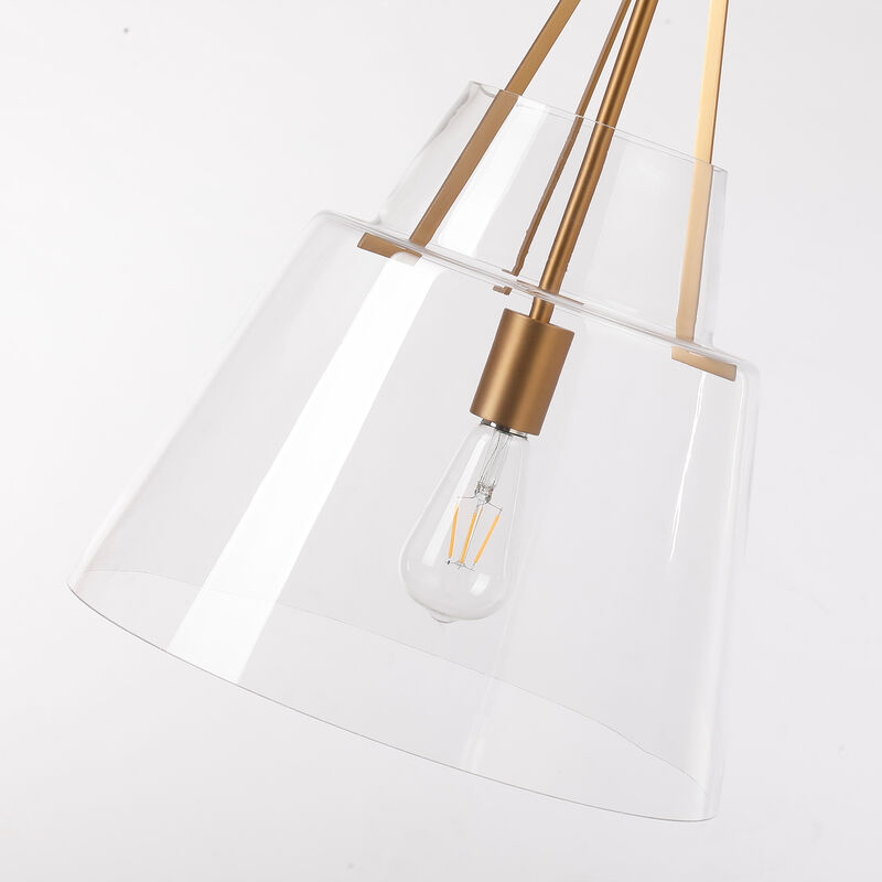 15" Modern Clear Glass Pendant Light with Brushed Brass Finish and 90&deg; Adjustable Swivel Arm for Kitchen Island, Bedroom or Living Room image number 9