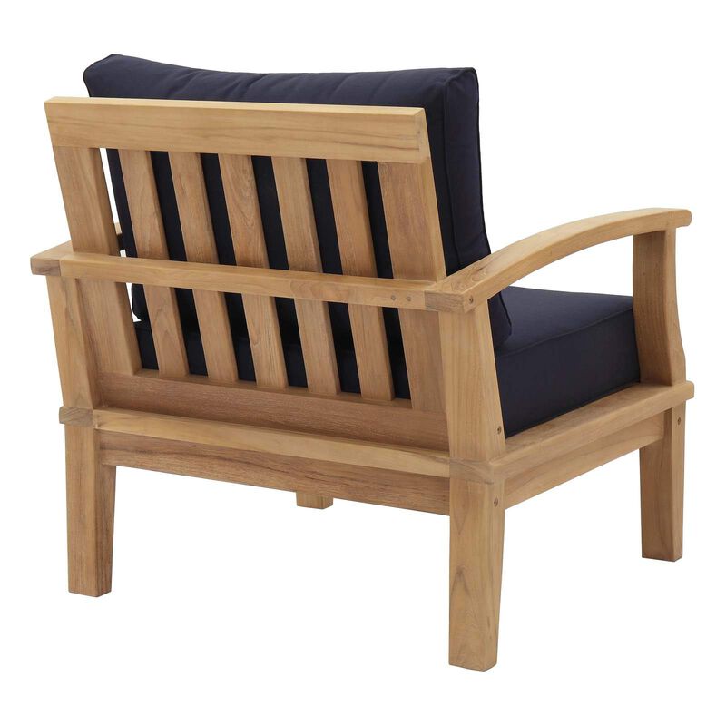 Modway Marina Premium Grade A Teak Wood Outdoor Patio Armchair, Natural Navy