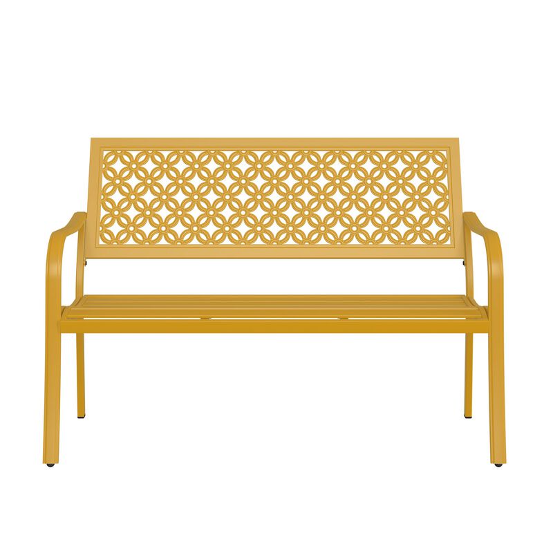 Mondawe All-Iron Park Chair With Floral Backrest,Multi-Layer Rustproof Coating & Adjustable Foot Pad