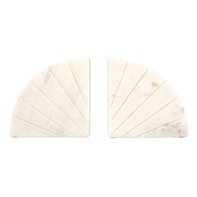 Modern Arched Semicircle Marble Bookends with Carved Detail, White, Set of 2 image number 3