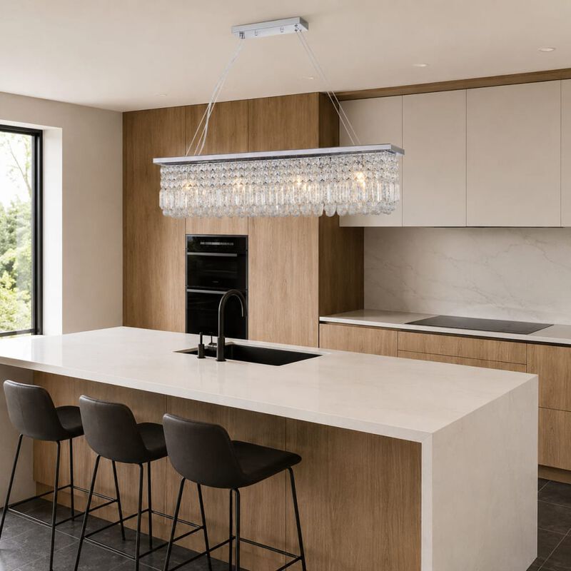 ELEMENT ACE Modern Rectangular Raindrop 8-Light Pendant Chandelier Fixture Perfect for Dining Room Kitchen Island Bar Living Room Entryway Home Lighting image number 3