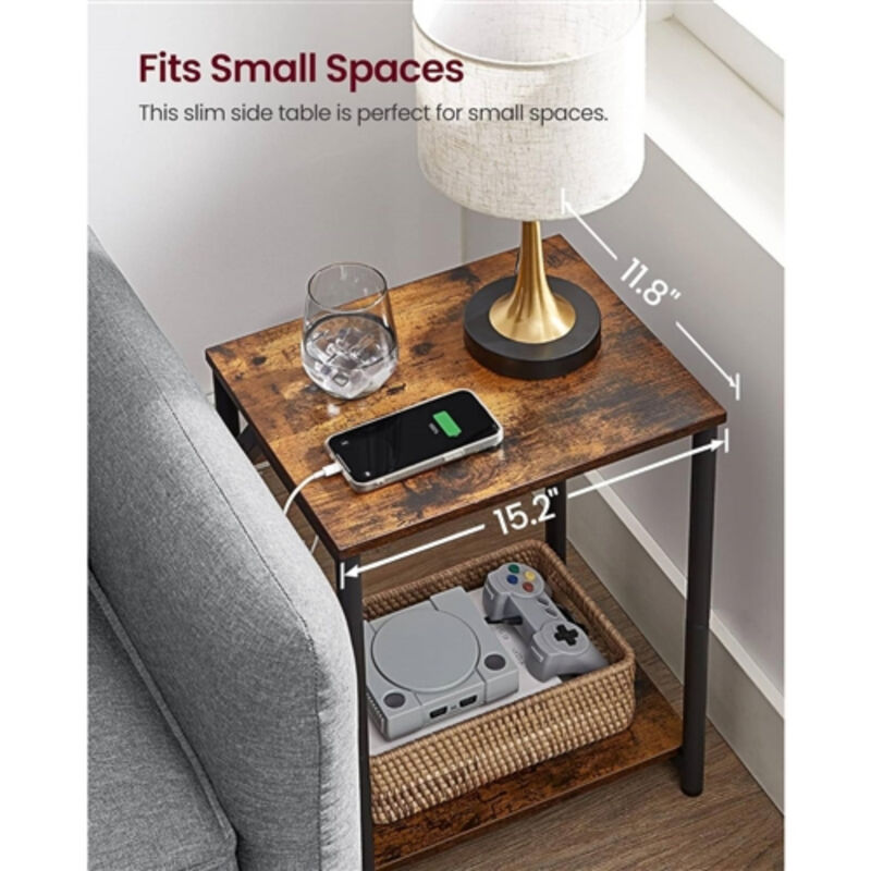 Set of 2 End Tables with Built-in Charging Station and 2 USB Ports For Living Room