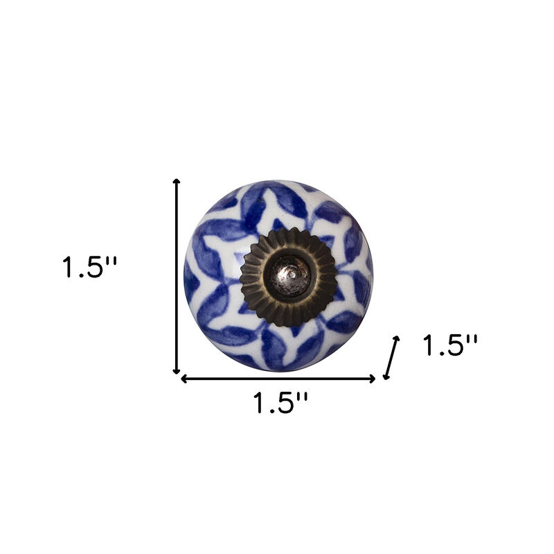 HomeRoots Set of Eight Blue And White Ceramic And Metal Drawer Pull Knobs image number 4