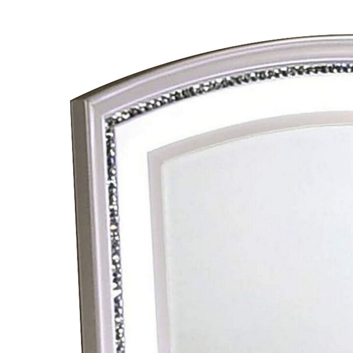 Wall Mirror with LED light and Crystal Accents, White-Benzara