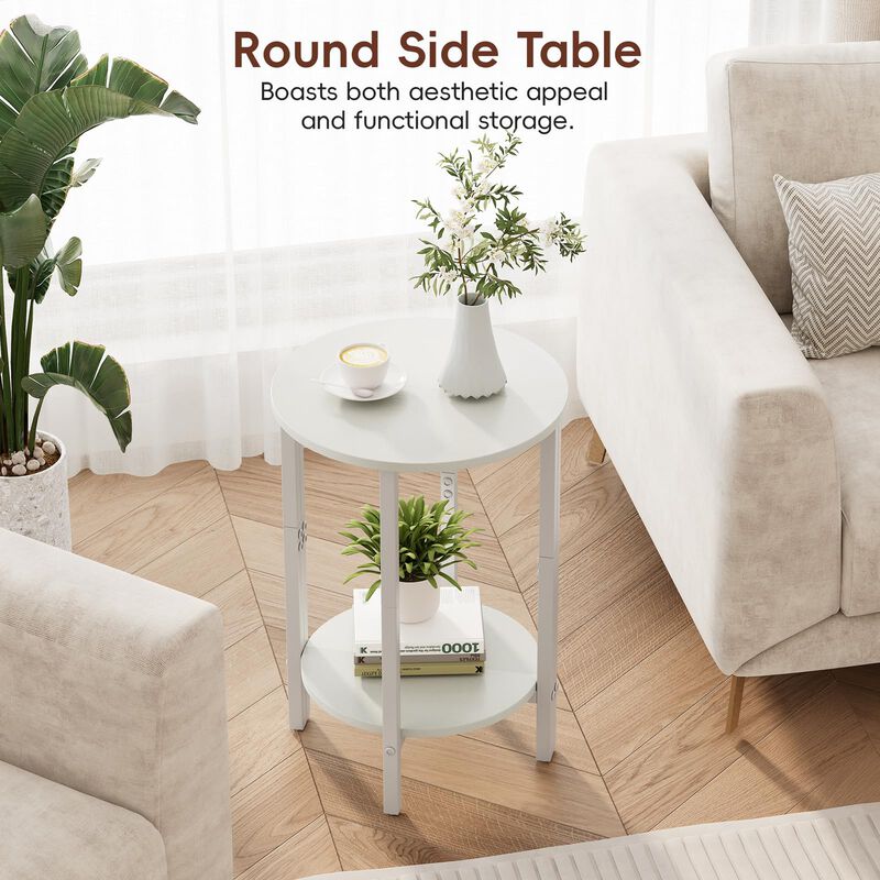 Vagusicc Side Tables Small End Tables, Set of 2 Half Round Side Table for Living Room, 2 Tier White Couch Side Table, Small Roun