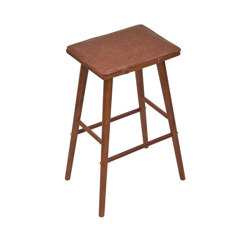 Peroni MidCentury Classic Saddle-Seat Solid Wood/Vegan Leather Backless Bar Stool with Removeable Cushion