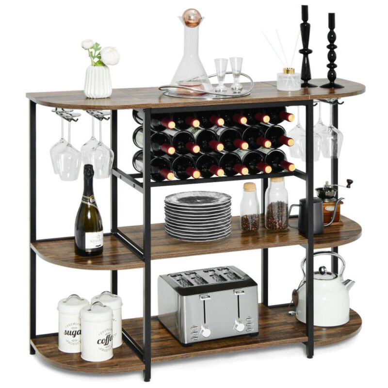 Hivago 47 Inches Wine Rack Table with Glass Holder and Storage Shelves