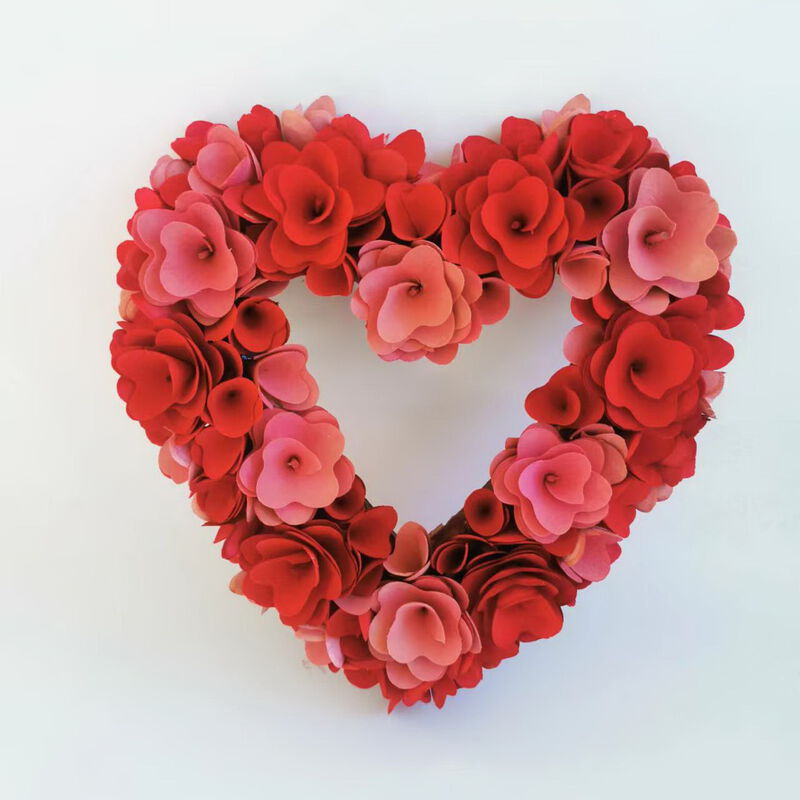 Wooden Floral Artificial Valentine's Day Wreath - 15" - Red and Pink image number 5