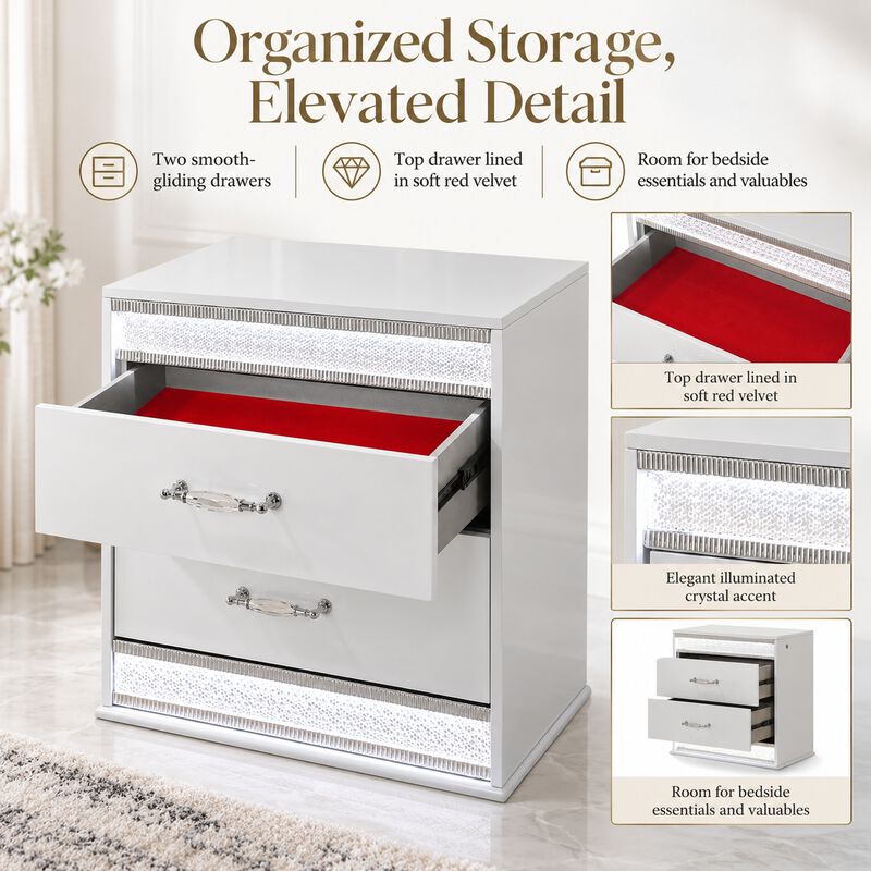 Avenqessa Glam 2-Drawer LED Nightstand image number 4
