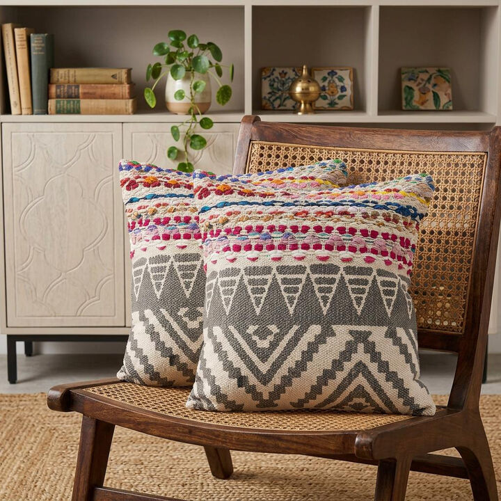 HomeRoots Set of Two Gray Chevron Cotton Throw Pillow