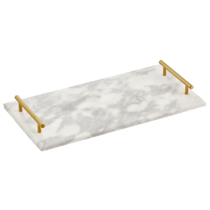 mDesign Marble Serving Tray Board + Handles for Entertaining, Marble/Soft Brass