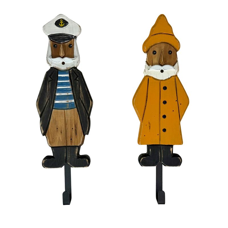 Set Of 2 Nautical Sailor Captain Fisherman Wall Hooks, Wood & Metal 1475 In image number 0