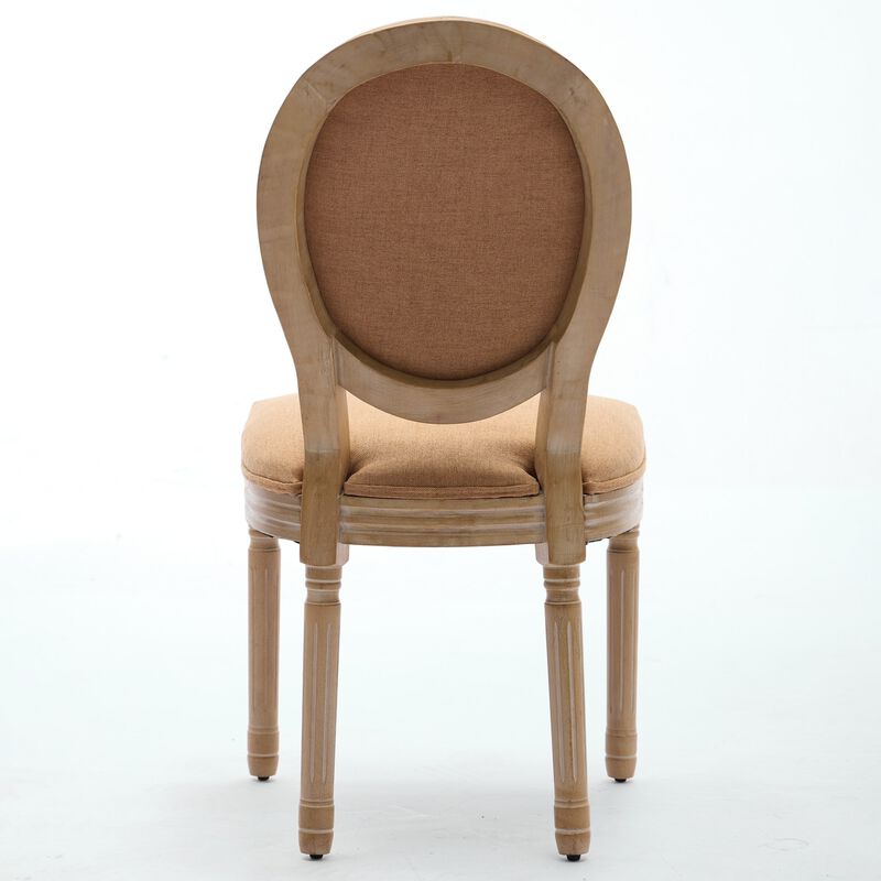 GOODSILO French Style Solid Wood Frame Antique Painting Linen Fabric Dining Chair Set image number 7