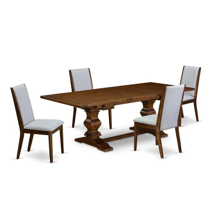 East West Furniture 5-piece kitchen table set with Chair&rsquo;s Legs and Modern Gray Linen Fabric