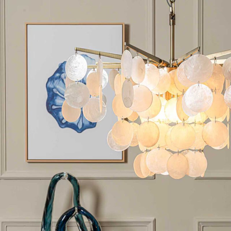 4-Light 22" Glam Coastal Capiz Tierd Chandelier With Seashell Accents image number 4