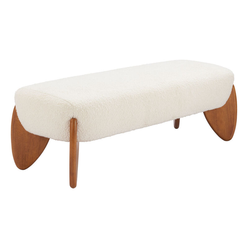 HomeRoots 50" Ivory and Brown Boucle and Solid Wood Upholstered Bench image number 2