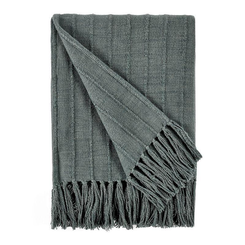 Linia Accent Throw Blanket, Overdyed Forest Green Woven Stripe Design - Benzara