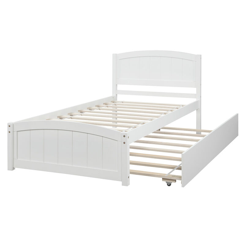 Whisen Modern Design Twin Size Platform Bed with Trundle - White