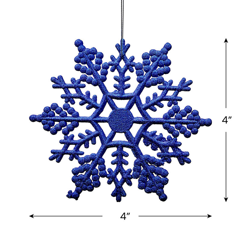 24ct Lavish Blue Glitter Snowflake Christmas Ornaments 4" image number 4