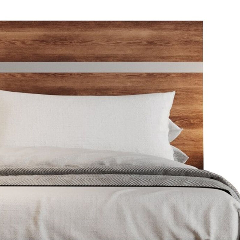 Noe In King Size Bed, Steel Accent Panel Headboard, Light Brown Wood - Benzara image number 2
