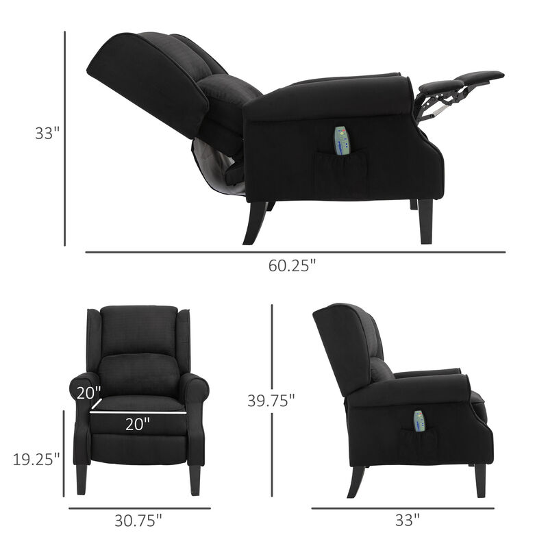 HOMCOM Wingback Heated Vibrating Massage Chair, Accent Sofa Vintage Upholstered Massage Recliner Chair Push-back with Remote Controller, Black