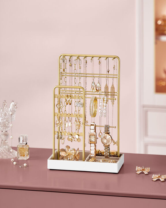 Jewelry Stand with Metal Frame and Tray Storage Organizer For Closet