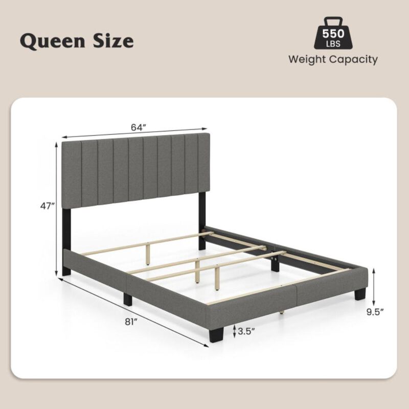 Hivvago Queen Size Upholstered Bed Frame with Vertical Channel Tufted Headboard