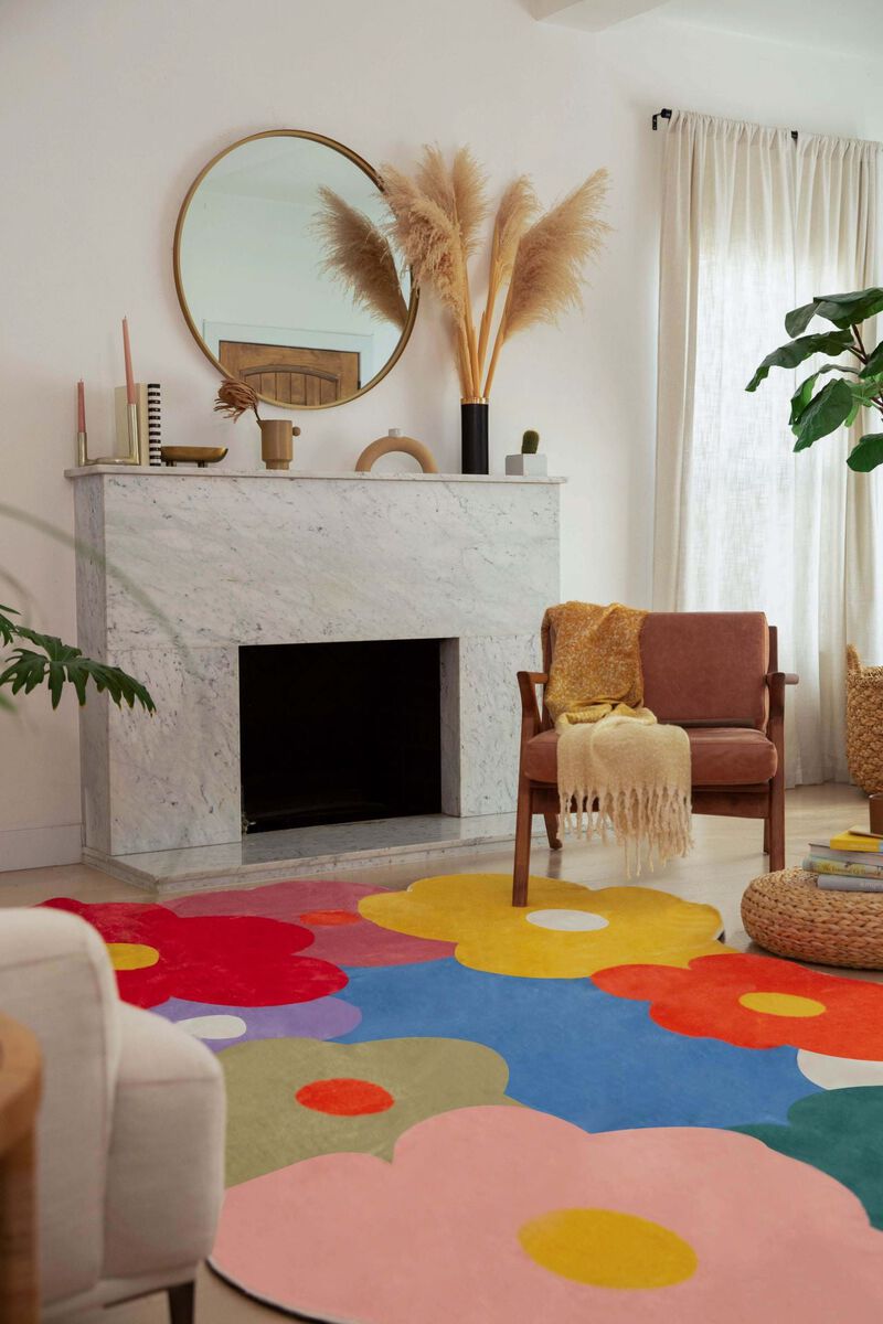 Lany Space Area Rug, Washable Non-Slip Rug, Funky Flowers Rug for Living Room, Bedroom image number 2