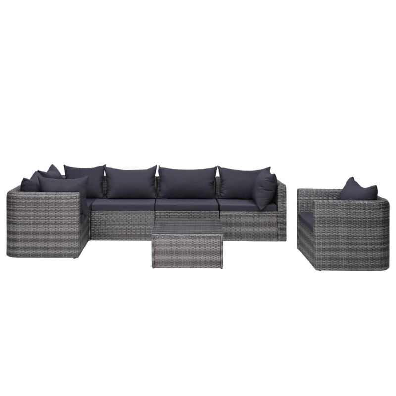 vidaXL 7 Piece Garden Sofa Set with Cushions & Pillows Poly Rattan Gray