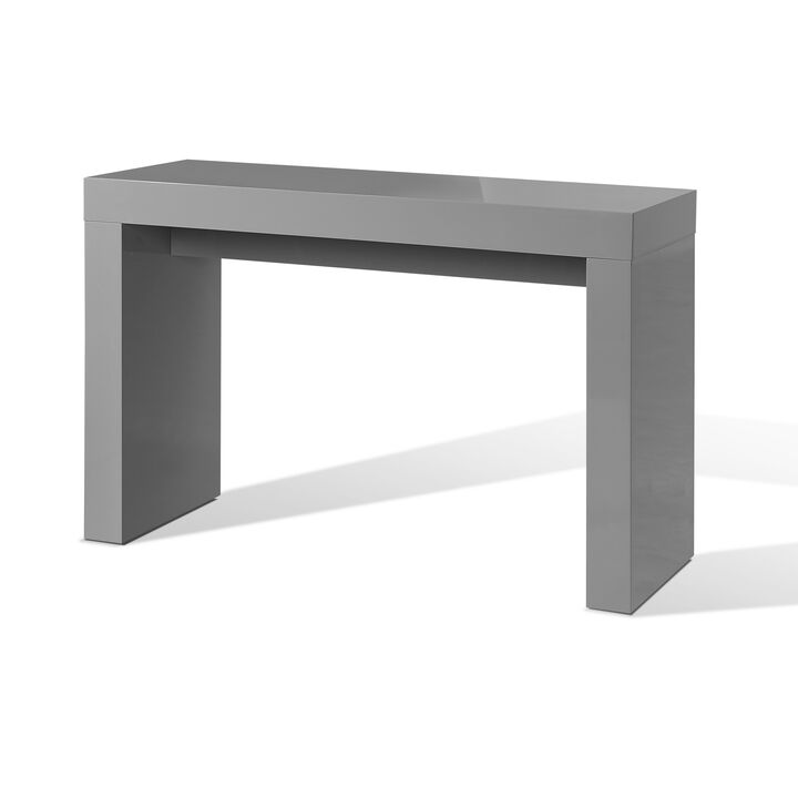 Libi 47 Inch Console Table, Minimalist Rectangular Top, Lacquered Gray