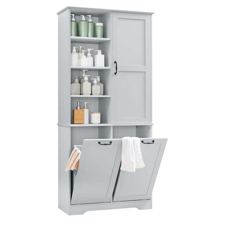 Freestanding Bathroom Storage Cabinet with Doors, Drawers, and Tilt-Out Hamper image number 7