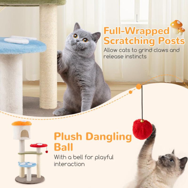 Hivvago Cute Mushroom Cat Tree with Sisal Scratching Posts Top Condo and Padded Platforms