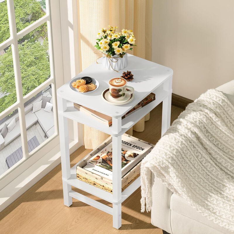 YUFAM 28in Tall Side Table 3-Tier Small Narrow End Table for Couch, Skinny Nightstand for Small Space, Farmhouse Slim Night Stan