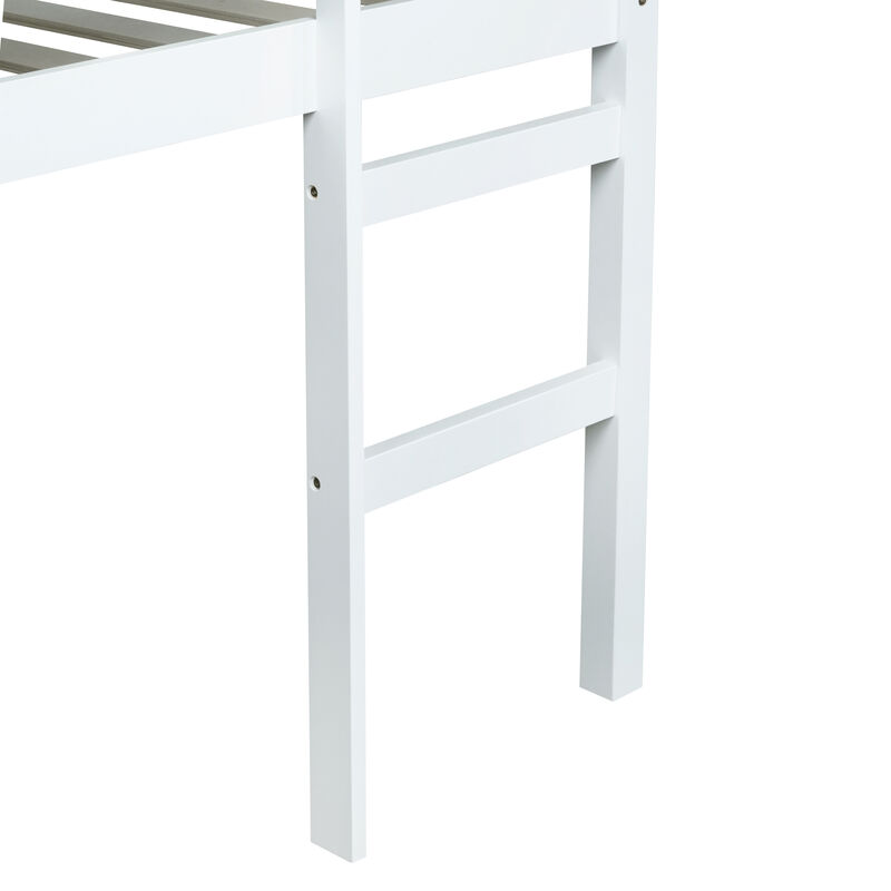 Whisen Full Loft Bed with Ladder, Rubber Wood Space-Saving Design