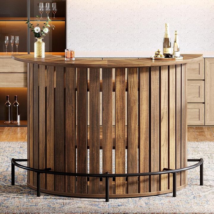 Tribesigns Farmhouse Arc-Shaped 4-Tier Wood Bar Table with Footrest