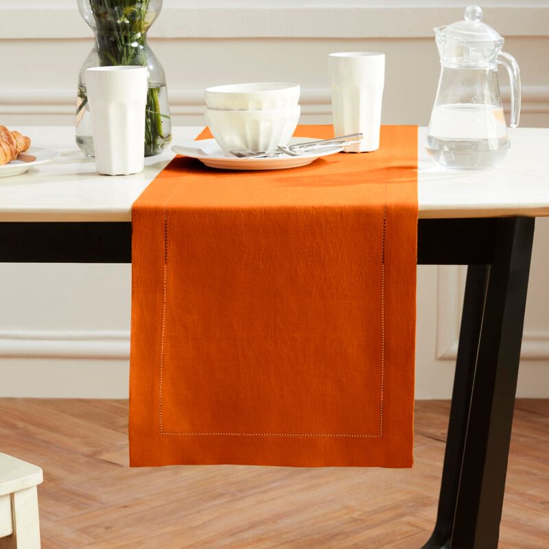 Solino Home 100% Pure Linen Table Runner - Sonoma Hemstitch