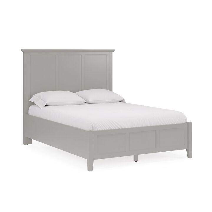 Fritz Queen Size Bed, Three Panel Design, Beveled Top, Gray Solid Wood - Benzara