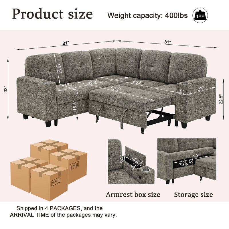 Foje L‑Shaped Convertible Sectional Sleeper Sofa image number 9