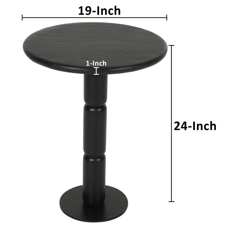 24 Inch Side End Table, Round Top with Turned Pedestal Base