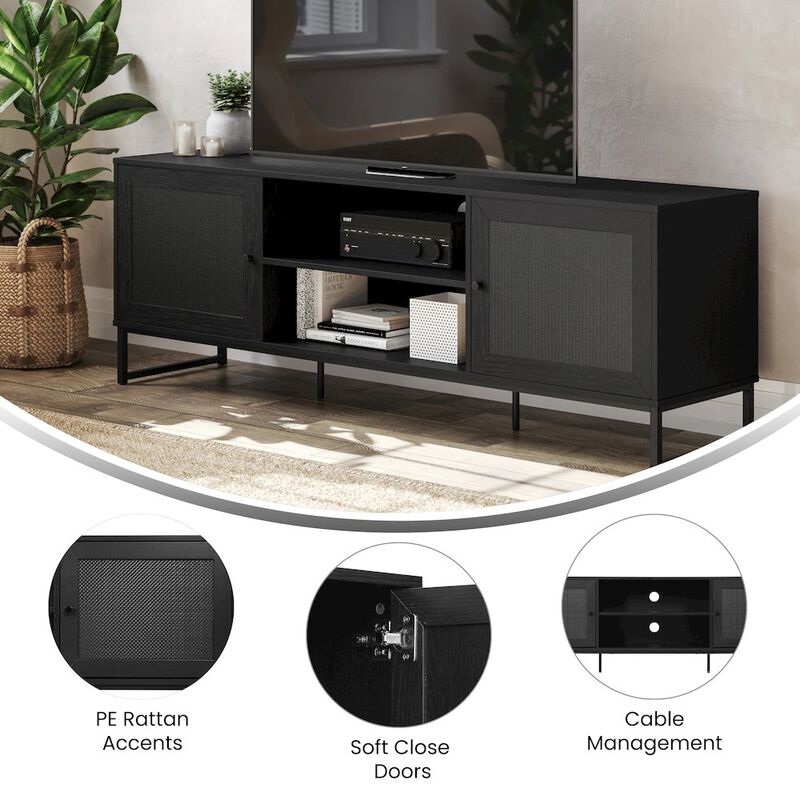 Flash Furniture Malaki Mid-Century Modern 65 Inch TV Stand, TV Stand for up to 70" TV's, Black image number 8