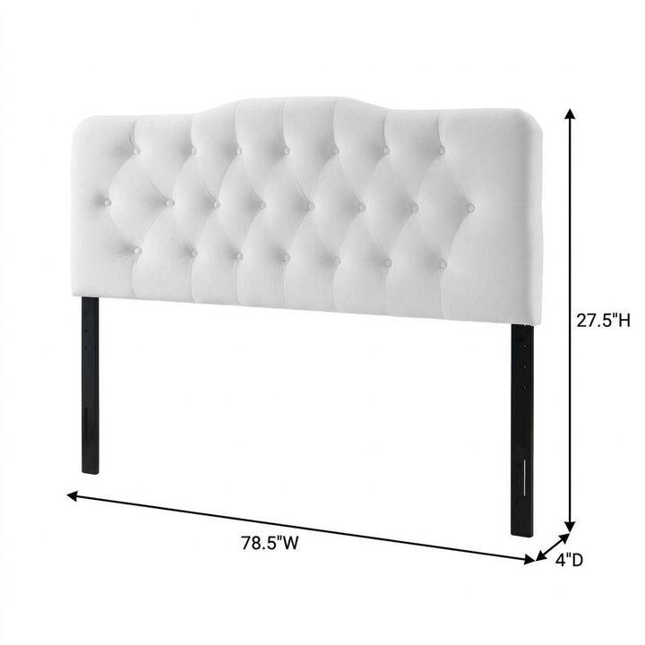 White Velvet Tufted Headboard with Diamond Pattern and Durable Upholstery