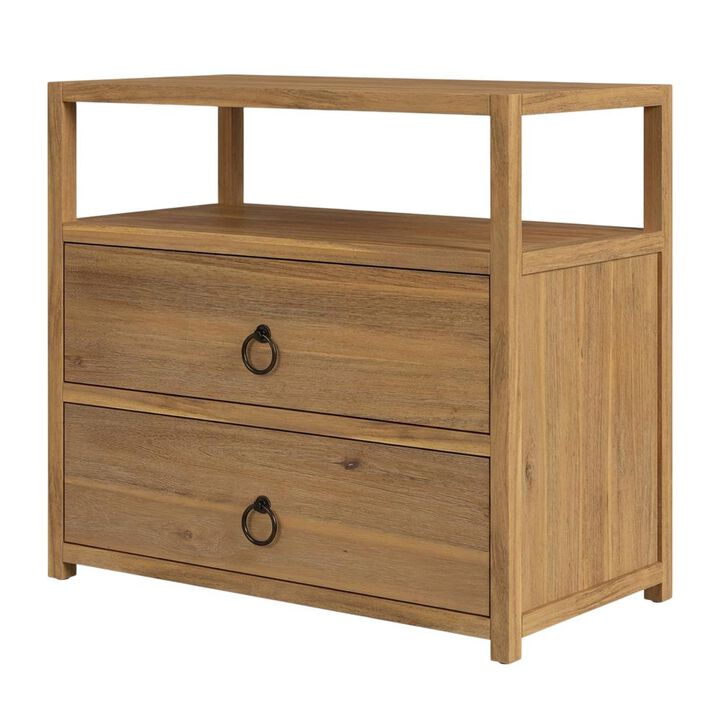 Starlight Canyon Home Brown Night Table &ndash; Wide Wood Night Stand for Bedroom with Two Drawers