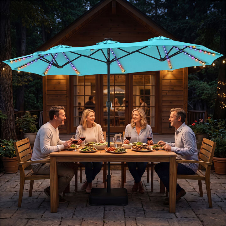 Outdoor 13 FT Double Sided Umbrella with 108 LED Lights and Stable Base for Backyard Use