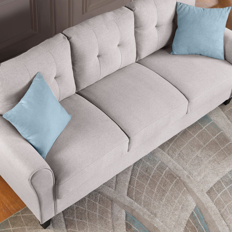 57.5" Modern Living Room Loveseat Linen Upholstered Couch Furniture for Home or Office, Light Grey, (2-Seat)