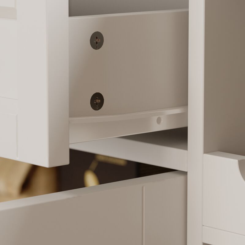 FUFU&GAGA White Display Storage Cabinet with Glass Doors, Adjustable Shelves & Drawers, High-Gloss Finish, Anti-Tip Design (63 in. W x 15.7 in. D x 78.7 in. H), White