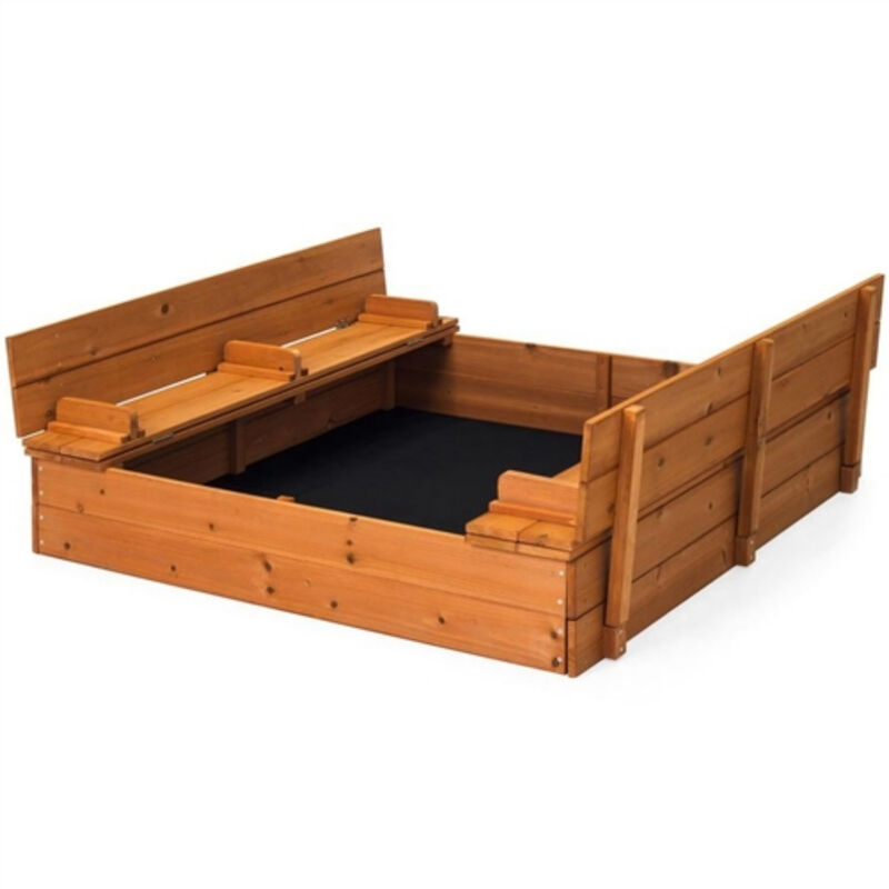 Sturdy Cedar Kids Sandbox with Built-In Seated Bench and Covered Play Area
